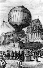 Copperplate engraving of the Hydrogen Balloon designed by the Montgolfier Brothers