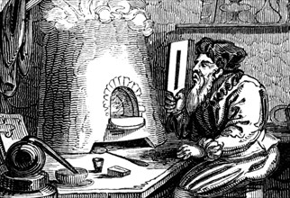Engraving titled 'An Alchemist' which is possibly Basil Valentine