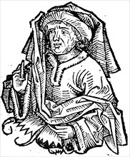 Woodcut portrait of 'Trusianus medicus', woodcut from the Nuremberg Chronicle 1493