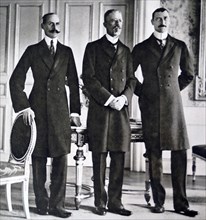 Their Majesties King Haakon VII of Norway, King Gustav V of Sweden, and King Christian X of Denmark, meeting in Stockholm, Sweden circa 1923