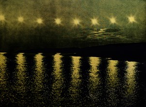 Midnight sun photographed through intervals, Circa 1915 by Edwin Levick