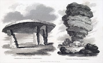 Engraving depicting the Lanyon Quoit, a dolmen in Cornwall