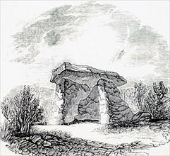 Engraving depicting Kit's Coty House, the remains of a Neolithic chambered long barrow