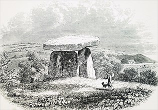 Engraving depicting Kit's Coty House, the remains of a Neolithic chambered long barrow