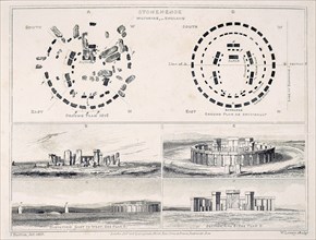 Engraving depicting Stonehenge as it was in the 19th Century and how it might have been when it was originally built