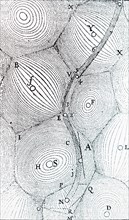 Engraving depicting René Descartes' universe