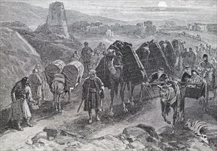 A caravan of desert travellers leaving Lasjerd