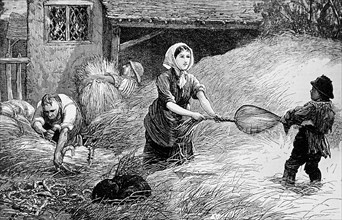 A family of peasants trussing hay for the London market