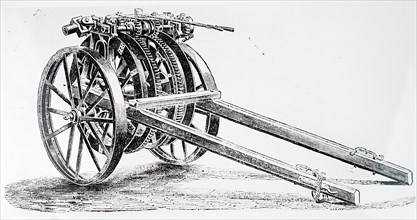 Engraving depicting the improved windlass with brakes and controls, designed for steam ploughing by J Fowler