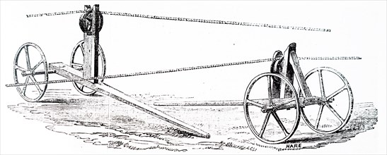 The support for ropes across field used to drag plough in ploughing with stationary steam engine
