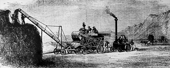 A steam driven threshing machine