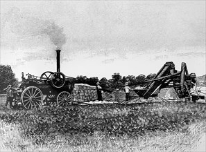 A steam driven threshing machine