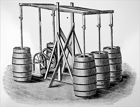 A battery of churns with vertical dashers as used in Jones, Gaulkner & Co