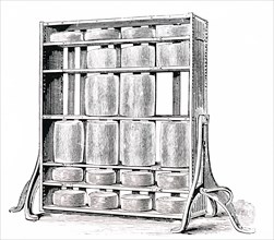 A revolving cheese rack for maturing cheeses
