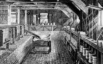The interior of the Longford Cheese Factory, the first to be built in England