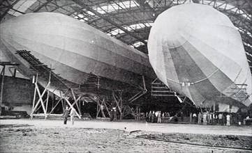 Photograph of Zeppelin Airships in a Hanger, named after the German Count Ferdinand von Zeppelin