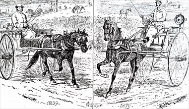 Engraving showing how much transportation had improved in just 40 years