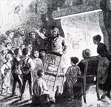 Wilfrid de Fonvielle telling school children about his adventures