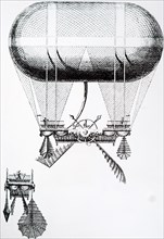 Engraving Carra's balloon fitted with paddle wheels as a means of propulsion