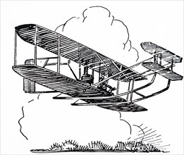 The Wright biplane of the pusher type with elevators at the front
