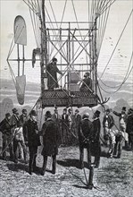 Gaston and Albert Tissandier in the gondola of their hot-air balloon