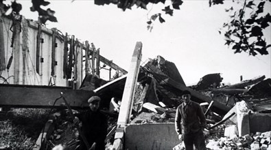 Photograph of the destruction of Vélizy-Villacoublay, in the south-western suburbs of Paris , during the liberation of France from German occupation in the summer of 1944