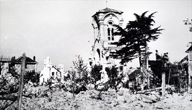 World War Two: destruction at the town of Saint-Cyr, in Western France, during the liberation of France from German occupation in the summer of 1944