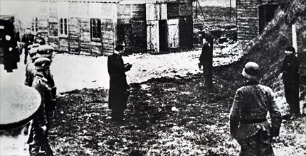 Photograph of two French resistance fighters being executed, during the German occupation of France in World War Two