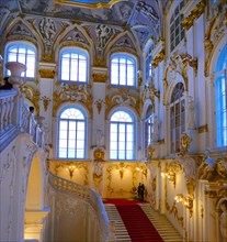 grand staircase and lobbies inside the Winter Palace, St Petersburg, Russia, which was, from 1732 to 1917, the official residence of the Russian monarchs
