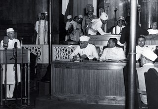 Jawaharlal Nehru and Lord Mountbatten at the declaration of Indian Independence, 15 August 1947