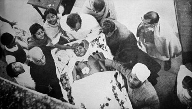 Funeral of Mohandas Karamchand Gandhi after he was assassinated in the garden of Birla House, on 30 January 1948