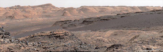 The landscape of Mars photographed by Curiosity Rover, a robotic rover exploring Gale Crater on Mars as part of NASA's Mars Science Laboratory mission since it was landed on Aeolis Palus in Gale Crate...