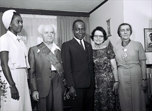 Israeli Prime Minister, Ben-Gurion with Ivory Coast President Houphouet Boigny and Foreign Minister Golda Meir in Jerusalem 1962
