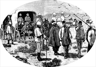 The Red Cross collection the wounded British after the second battle of Teb in Sudan