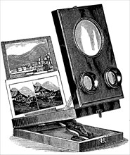 A folding refracting stereoscope with picture reSt Dated 19th Century