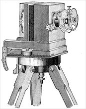 An early stereoscopic camera mounted on a tripod