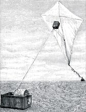 A kite with a camera attached being used for aerial photographs