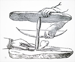 A bow drill, a prehistoric form of drilling tool, which was used to produce fire