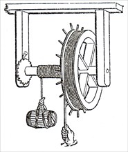 A pulley-system being used to lift a barrel