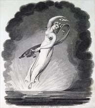 A half-naked woman rising from the sea