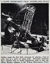 Photograph of the Hooker telescope, a 100-inch reflecting telescope located at the Mount Wilson Observatory, California