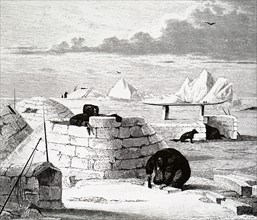 An Eskimo making an igloo
