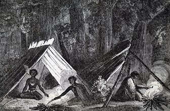 Australian aborigines in their encampment
