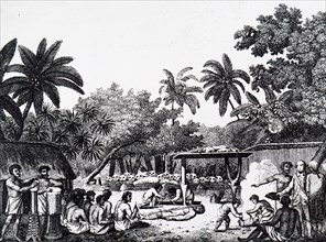 Captain James Cook witnessing a human sacrifice in Tahiti