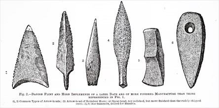 Early Stone Age flint and horn implements recovered from shell spoil mounds around the shores of Denmark