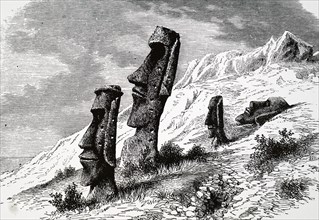 The Moai, the monolithic human figures carved by the Rapa Nui people on Easter Island