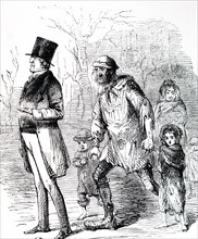 Prime Minister Lord Melbourne talking to the starving poor saying 'I'm very sorry, my good man, but I can do nothing for you'