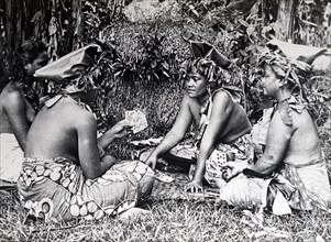 Photograph of Samoan girls playing cards