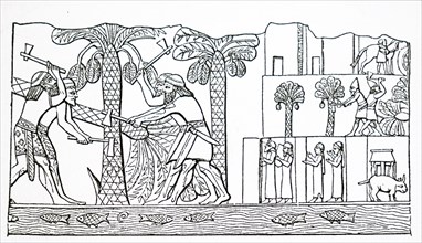 Assyrians cutting down the date palms in a conquered city