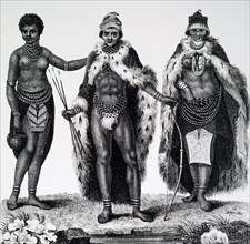 Khoikhoi man and woman in traditional dress